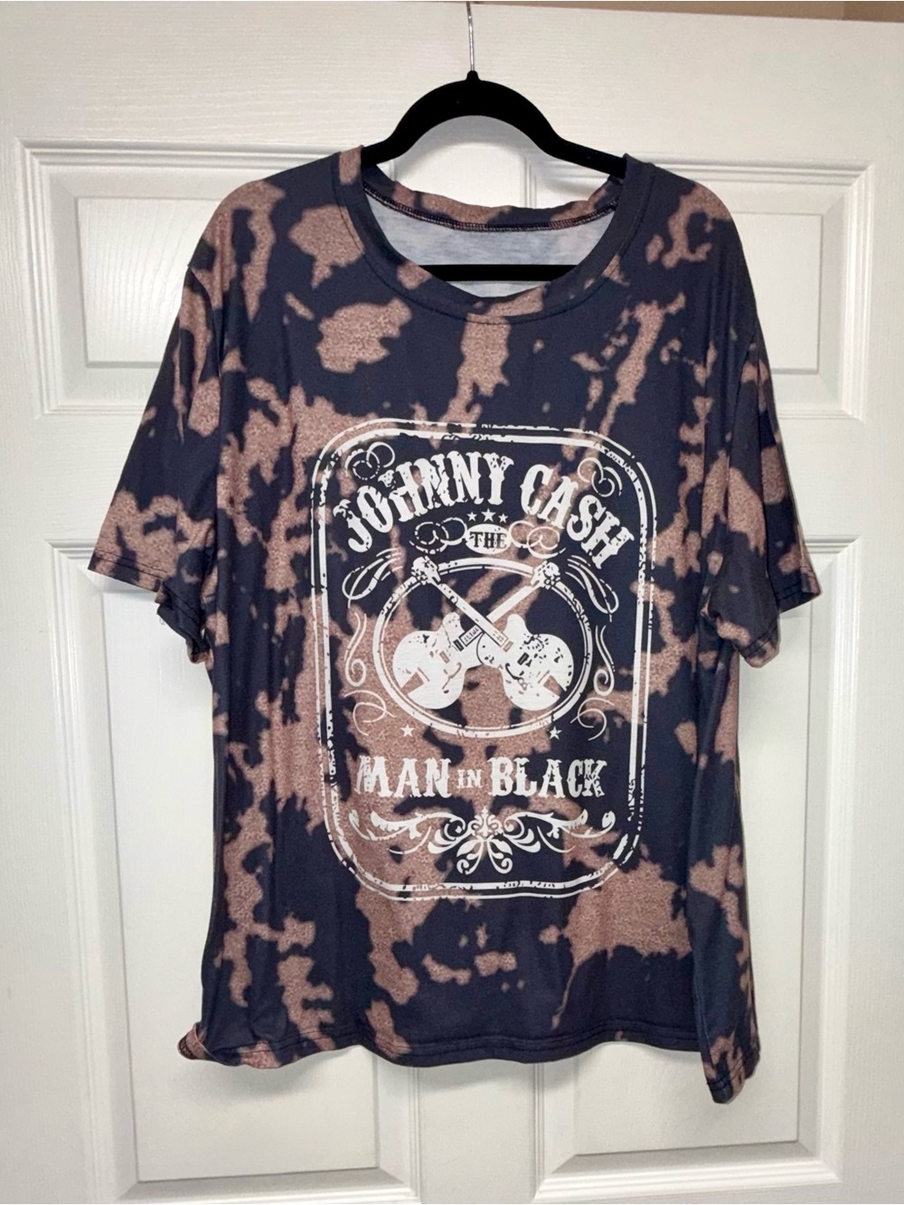 Women’s Johnny Cash “Man in Black” Bleach-Look Graphic Tee | Size: 5XL